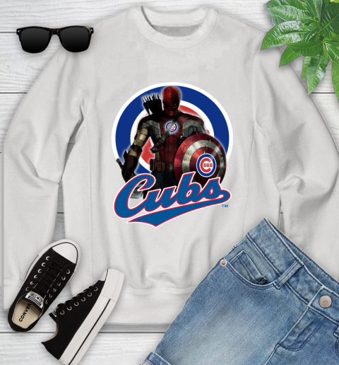 MLB Captain America Thor Spider Man Hawkeye Avengers Endgame Baseball Chicago Cubs Youth Sweatshirt