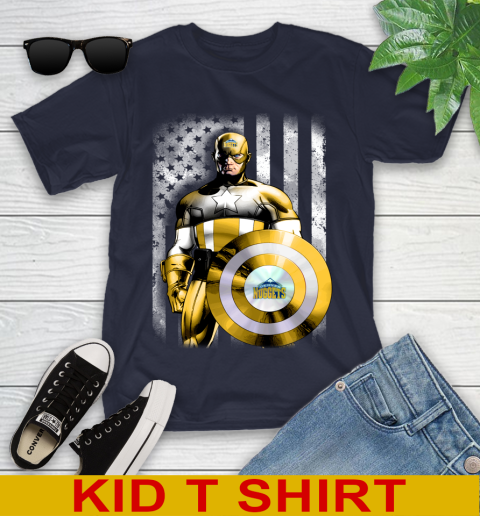 Denver Nuggets NBA Basketball Captain America Marvel Avengers American Flag Shirt Youth T-Shirt 2