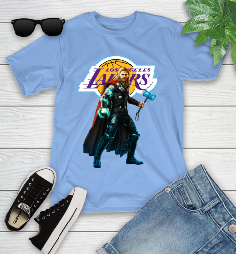 NBA Thor Avengers Endgame Basketball Los Angeles Lakers Youth T-Shirt 11