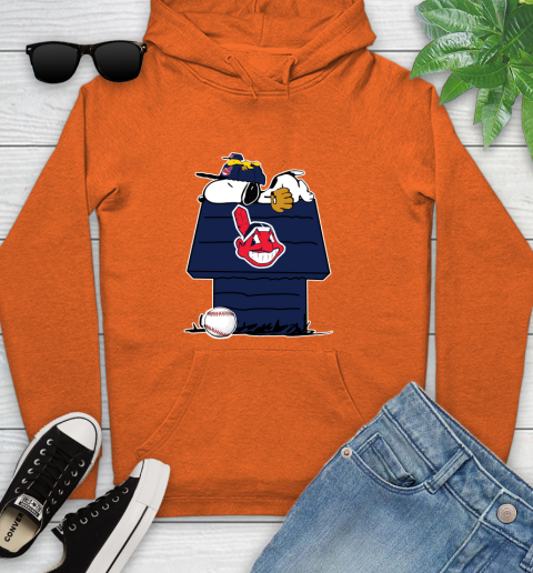MLB Cleveland Indians Snoopy Woodstock The Peanuts Movie Baseball T Shirt Youth Hoodie 5