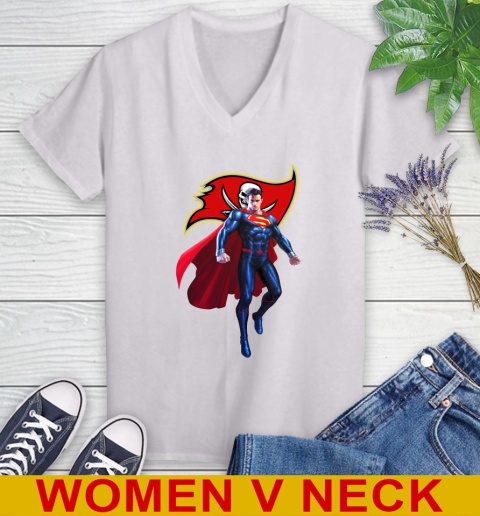 NFL Superman DC Sports Football Tampa Bay Buccaneers Women's V-Neck T-Shirt