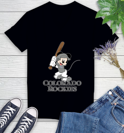 MLB Baseball Colorado Rockies Cheerful Mickey Mouse Shirt Women's V-Neck T-Shirt