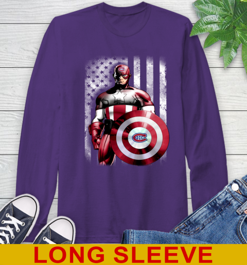 Montreal Canadiens NHL Hockey Captain America Marvel Avengers American Flag Shirt Long Sleeve T-Shirt 5