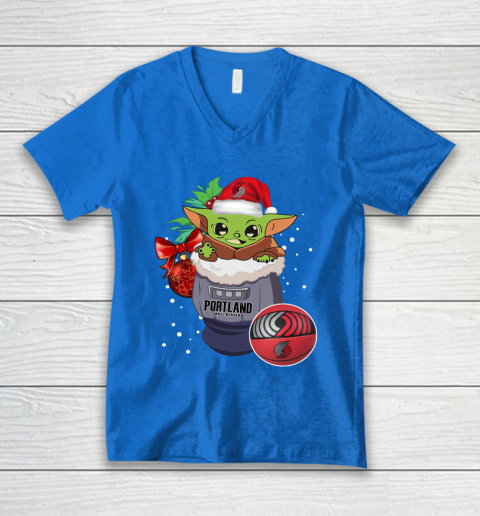 Portland Trail Blazers Christmas Baby Yoda Star Wars Funny Happy NBA V-Neck T-Shirt 6