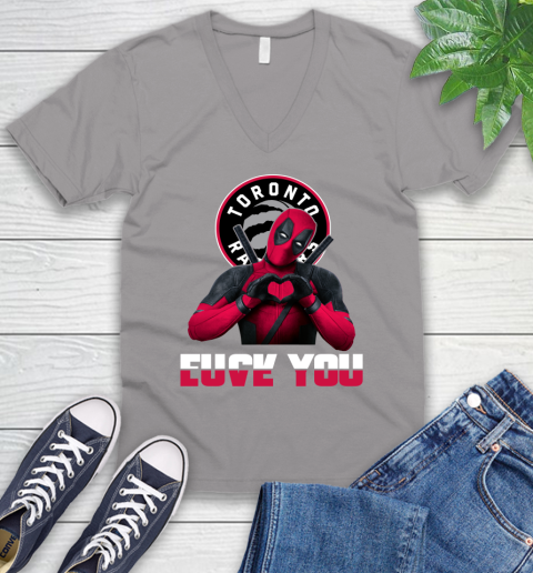 NBA Toronto Raptors Deadpool Love You Fuck You Basketball Sports V-Neck T-Shirt 3