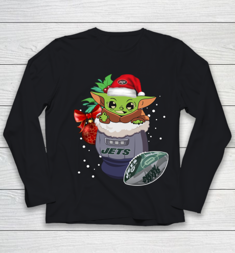 New York Jets Christmas Baby Yoda Star Wars Funny Happy NFL Youth Long Sleeve