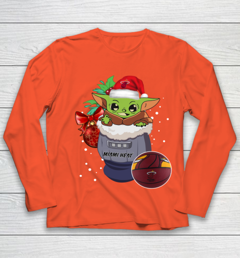 Miami Heat Christmas Baby Yoda Star Wars Funny Happy NBA Youth Long Sleeve 4