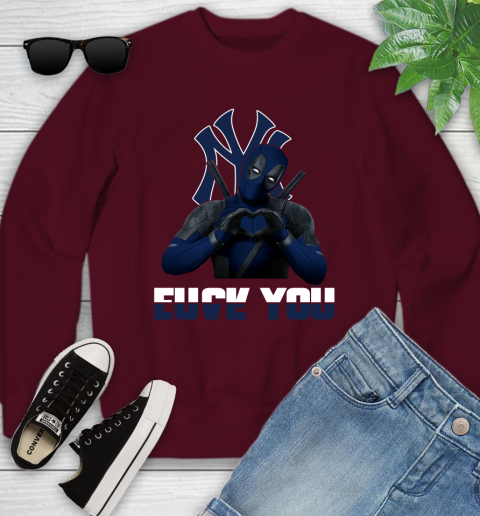 MLB New York Yankees Deadpool Love You Fuck You Baseball Sports Youth Sweatshirt 4