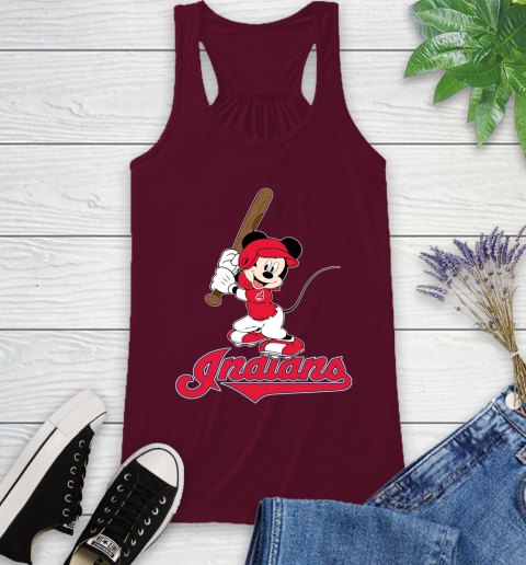 MLB Baseball Cleveland Indians Cheerful Mickey Mouse Shirt Racerback Tank 3