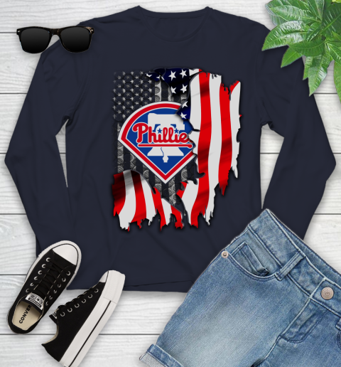 Philadelphia Phillies MLB Baseball American Flag Youth Long Sleeve 2