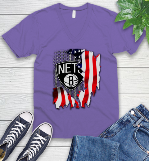 Brooklyn Nets NBA Basketball American Flag V-Neck T-Shirt 8