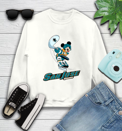 NHL Hockey San Jose Sharks Cheerful Mickey Mouse Shirt Sweatshirt 2