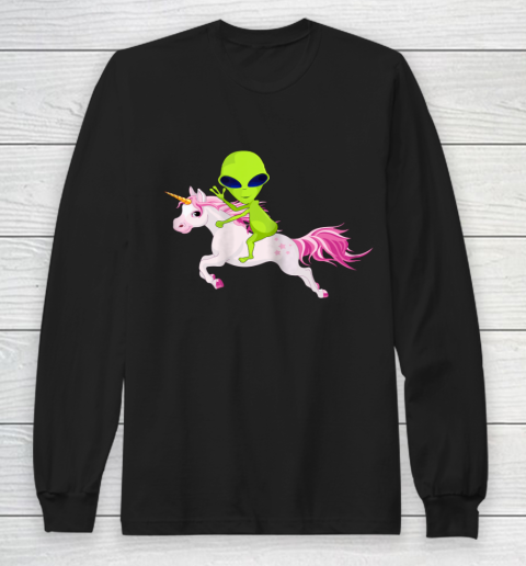 Alien Shirt Alien Riding Unicorn Long Sleeve T-Shirt