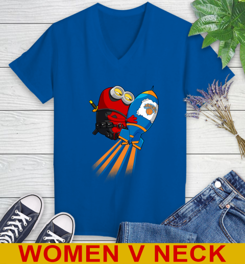 NBA Basketball New York Knicks Deadpool Minion Marvel Shirt Women's V-Neck T-Shirt 9