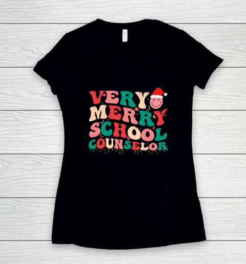 School Counselor Elf Christmas School Counselor Xmas Santa Women's V-Neck T-Shirt