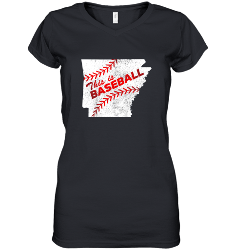 This is Baseball Arkansas with Red Laces Women's V-Neck T-Shirt