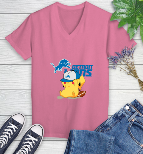 NFL Pikachu Football Sports Detroit Lions Women's V-Neck T-Shirt 13
