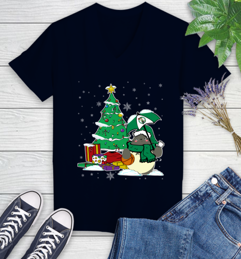 Boston Celtics NBA Basketball Cute Tonari No Totoro Christmas Sports Women's V-Neck T-Shirt 2