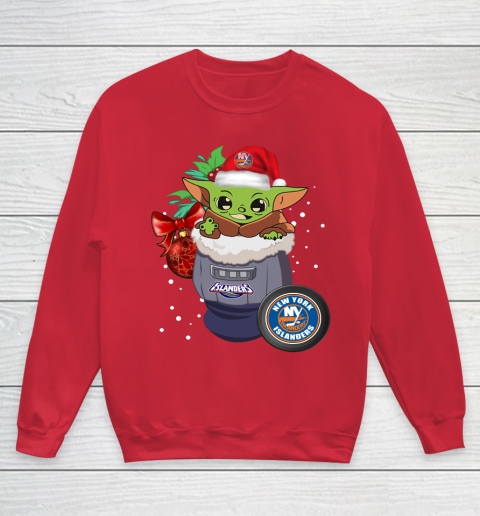 New York Islanders Christmas Baby Yoda Star Wars Funny Happy NHL Youth Sweatshirt 9