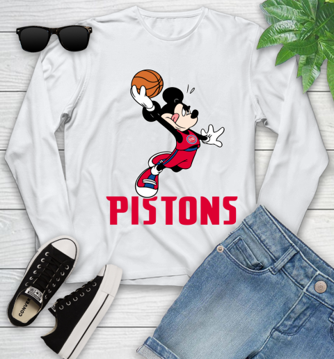 NBA Basketball Detroit Pistons Cheerful Mickey Mouse Shirt Youth Long Sleeve 2
