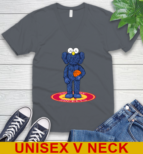 NBA Basketball Houston Rockets Kaws Bff Blue Figure Shirt V-Neck T-Shirt 5