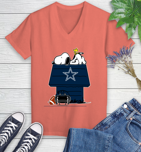 Dallas Cowboys NFL Football Snoopy Woodstock The Peanuts Movie Women's V-Neck T-Shirt 6