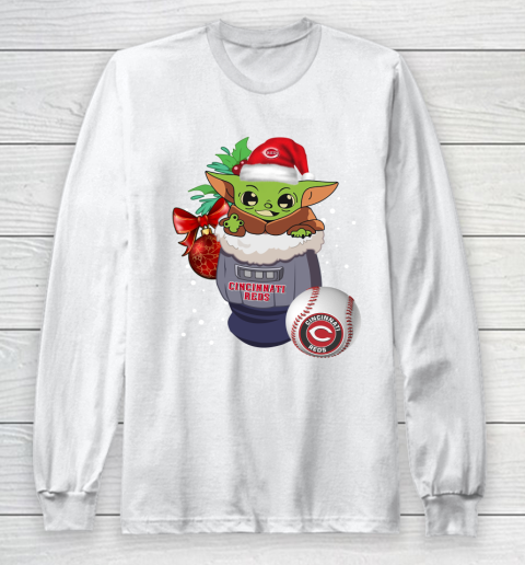 Cincinnati Reds Christmas Baby Yoda Star Wars Funny Happy MLB Long Sleeve T-Shirt 2