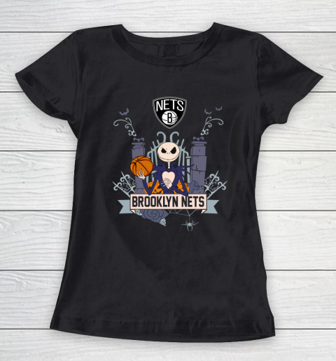 NBA Brooklyn Nets Basketball Jack Skellington Halloween Women's T-Shirt