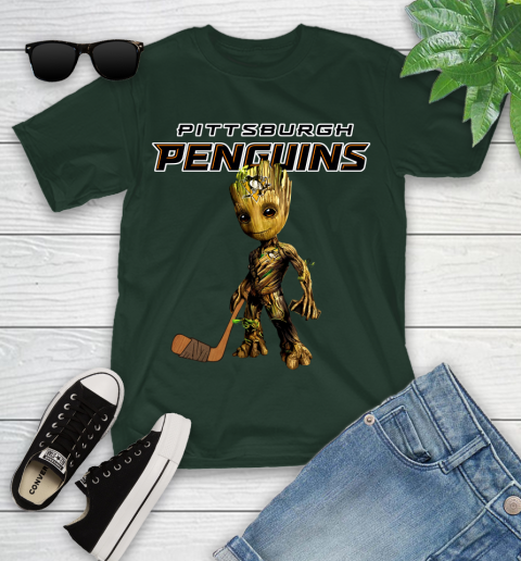 Pittsburgh Penguins NHL Hockey Groot Marvel Guardians Of The Galaxy Youth T-Shirt 5