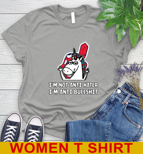 Cleveland Indians MLB Baseball Unicorn I'm Not Anti Hater I'm Anti Bullshit Women's T-Shirt 11