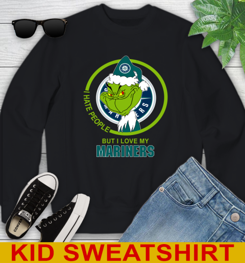 Seattle Mariners MLB Christmas Grinch I Hate People But I Love My Favorite Baseball Team Youth Sweatshirt 2