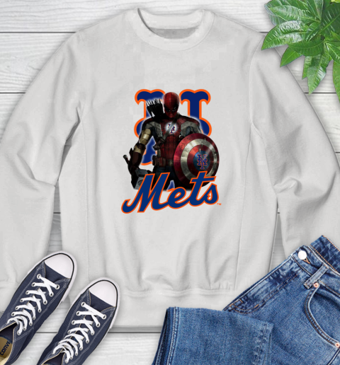 MLB Captain America Thor Spider Man Hawkeye Avengers Endgame Baseball New York Mets Sweatshirt