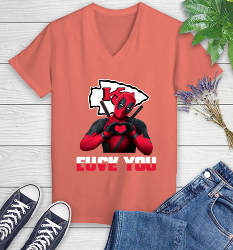 NHL Kansas City Chiefs Deadpool Love You Fuck You Football Sports Women's V-Neck T-Shirt 6