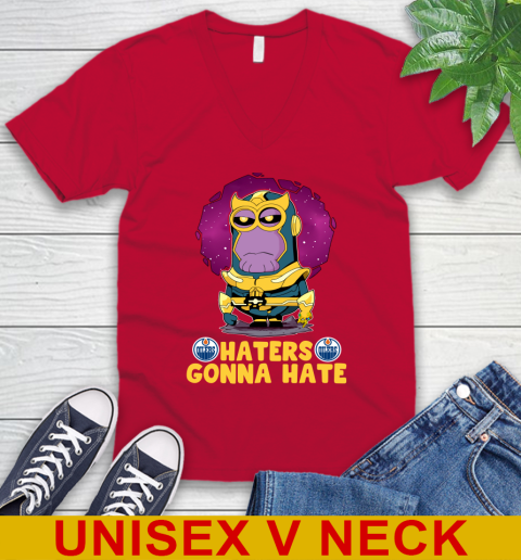 NHL Hockey Edmonton Oilers Haters Gonna Hate Thanos Minion Marvel Shirt V-Neck T-Shirt 7