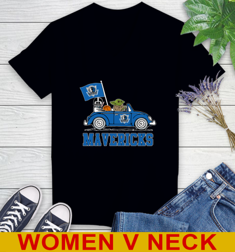 NBA Basketball Dallas Mavericks Darth Vader Baby Yoda Driving Star Wars Shirt Women's V-Neck T-Shirt 2