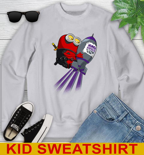 NBA Basketball Sacramento Kings Deadpool Minion Marvel Shirt Youth Sweatshirt 3