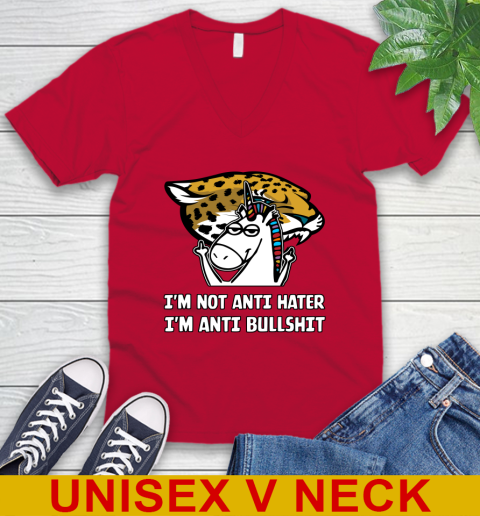 Jacksonville Jaguars NFL Football Unicorn I'm Not Anti Hater I'm Anti Bullshit V-Neck T-Shirt 7