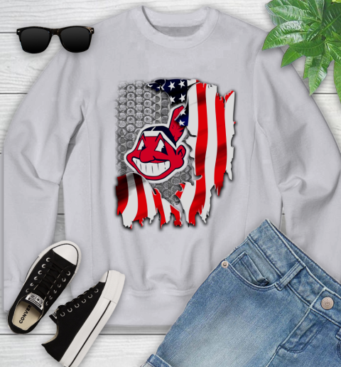 Cleveland Indians MLB Baseball American Flag Youth Sweatshirt 3
