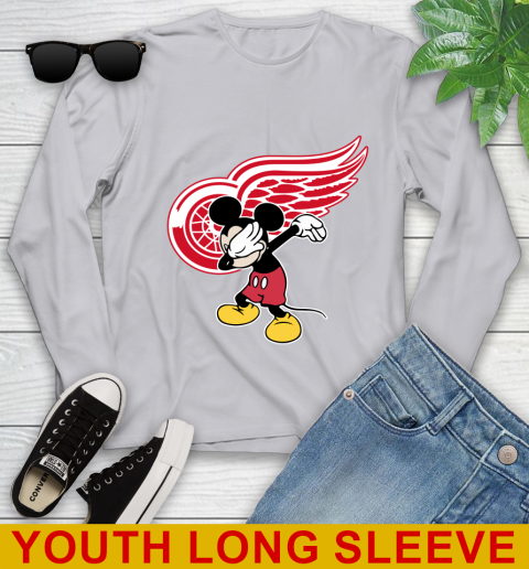 Detroit Red Wings NHL Hockey Dabbing Mickey Disney Sports Youth Long Sleeve 7 Detroit Red Wings NHL Hockey Dabbing Mickey Disney Sports Youth Long Sleeve - Image 7