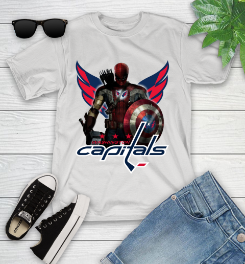 NHL Captain America Thor Spider Man Hawkeye Avengers Endgame Hockey Washington Capitals Youth T-Shirt