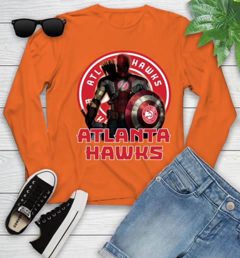 Atlanta Hawks NBA Basketball Captain America Thor Spider Man Hawkeye Avengers Youth Long Sleeve 4