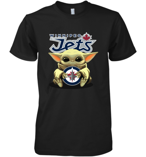 Baby Yoda Hugs The Winnipeg Jets Ice Hockey Premium Men's T-Shirt