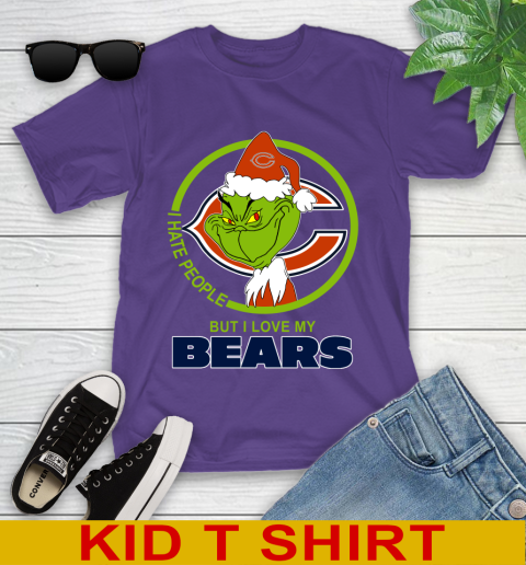 Chicago Bears NFL Christmas Grinch I Hate People But I Love My Favorite Football Team Youth T-Shirt 4