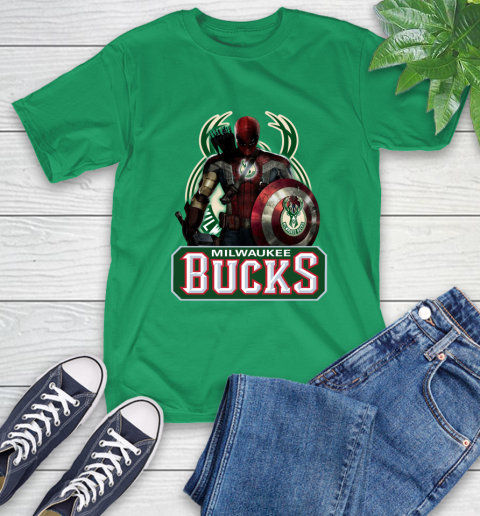 Milwaukee Bucks NBA Basketball Captain America Thor Spider Man Hawkeye Avengers T-Shirt 7