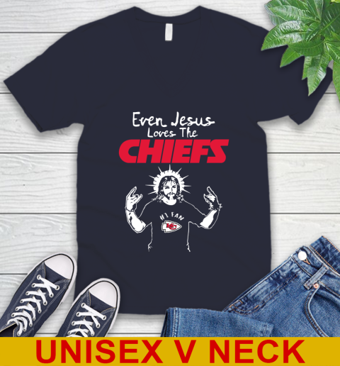 Kansas City Chiefs NFL Football Even Jesus Loves The Chiefs Shirt V-Neck T-Shirt 2