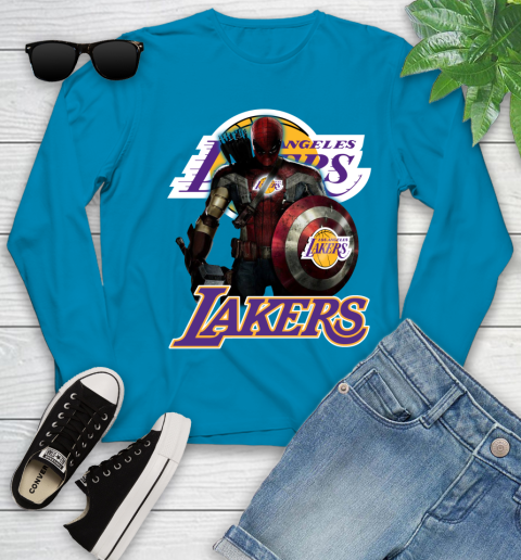 Los Angeles Lakers NBA Basketball Captain America Thor Spider Man Hawkeye Avengers Youth Long Sleeve 7