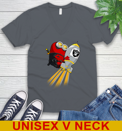 NFL Football Oakland Raiders Deadpool Minion Marvel Shirt V-Neck T-Shirt 4