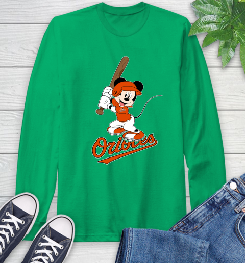 MLB Baseball Baltimore Orioles Cheerful Mickey Mouse Shirt Long Sleeve T-Shirt 8