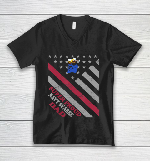 Father gift shirt Vintage Flag American Veteran Super Proud Navy Seabee Dad T Shirt V-Neck T-Shirt