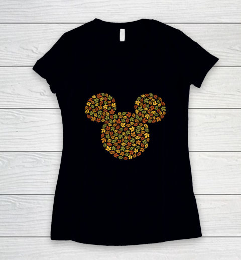Disney Mickey Mouse Icon Autumn Fall Leaves Women's V-Neck T-Shirt